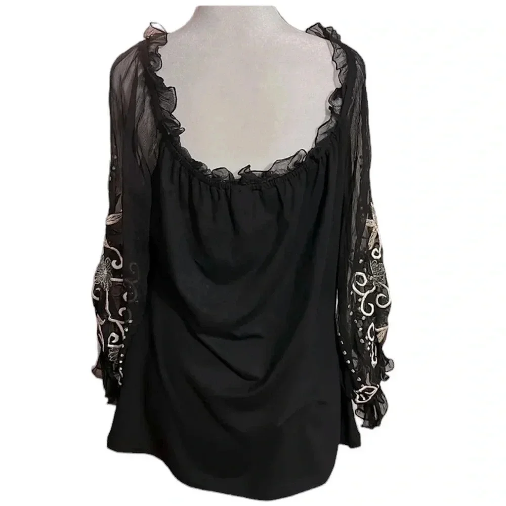 Vintage Collection off shoulder embroidered longsleeve tops size XL - Picture 3 of 9